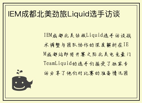 IEM成都北美劲旅Liquid选手访谈
