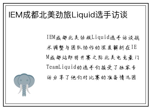 IEM成都北美劲旅Liquid选手访谈