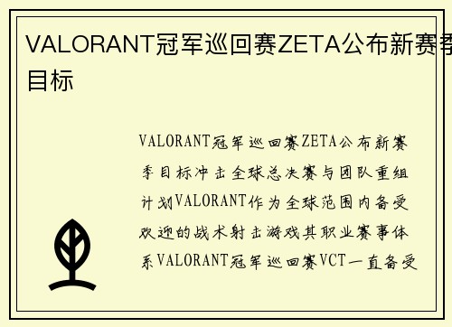 VALORANT冠军巡回赛ZETA公布新赛季目标