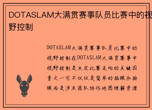DOTASLAM大满贯赛事队员比赛中的视野控制